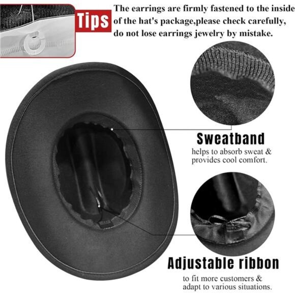 Cowboy Hat Rhinestone Cowgirl Boots Earrings Set Tassel Black - Picture 2 of 7